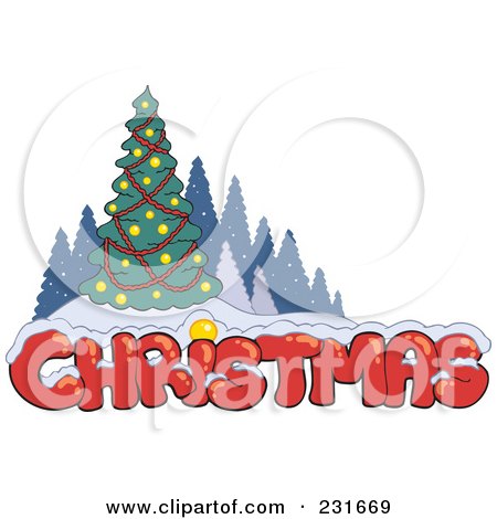 Royalty-Free (RF) Clipart Illustration of a Tree And Snow Over Christmas Text by visekart