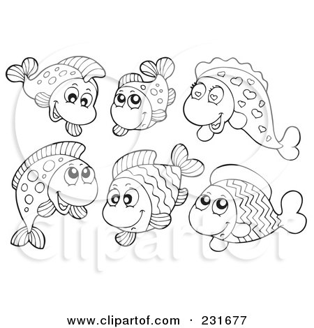 Royalty-Free (RF) Clipart Illustration of a Digital Collage Of Outlined Fish by visekart