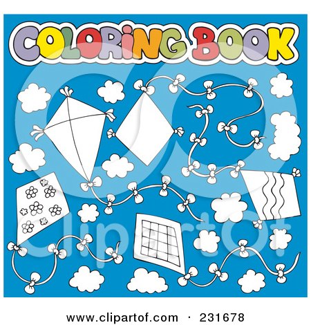Royalty-Free (RF) Clipart Illustration of a Coloring Page Outline Of Kites On Blue by visekart