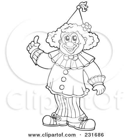 Royalty-Free (RF) Clipart Illustration of a Coloring Page Outline Of A Clown With An Idea by visekart