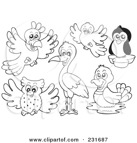 Royalty-Free (RF) Clipart Illustration of a Digital Collage Of Outlined Birds by visekart