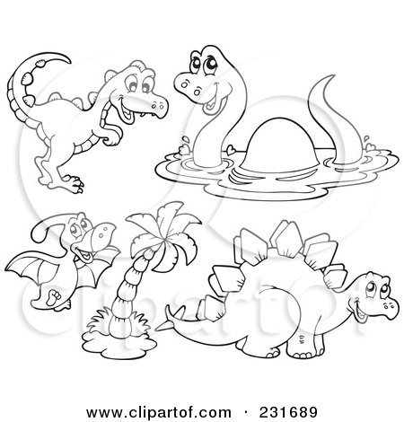 Royalty-Free (RF) Clipart Illustration of a Digital Collage Of Outlined Dinosaurs -  1 by visekart