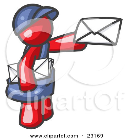Clipart Illustration of a Red Mail Man Delivering a Letter by Leo Blanchette