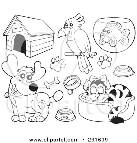 Royalty-Free (RF) Clipart Illustration of a Digital Collage Of Outlined Pets - 1 by visekart