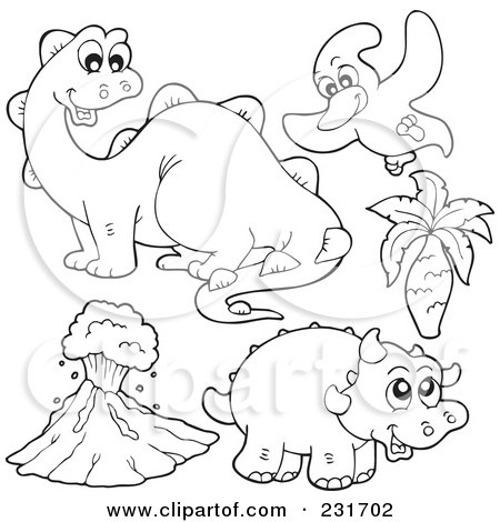 Royalty-Free (RF) Clipart Illustration of a Digital Collage Of Outlined Dinosaurs -  2 by visekart