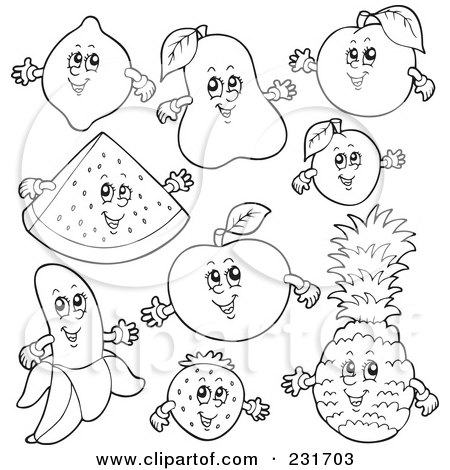 Royalty-Free (RF) Clipart Illustration of a Digital Collage Of Outlined Fruits by visekart