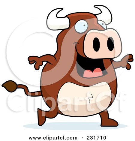 Royalty-Free (RF) Clipart Illustration of a Happy Chubby Bull Walking by Cory Thoman