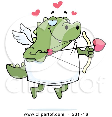 Royalty-Free (RF) Clipart Illustration of a Chubby Green Lizard Cupid by Cory Thoman