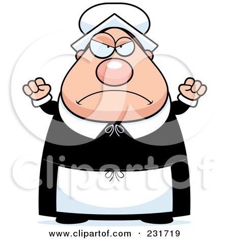 Royalty-Free (RF) Clipart Illustration of a Mad Chubby Pilgrim Woman by Cory Thoman