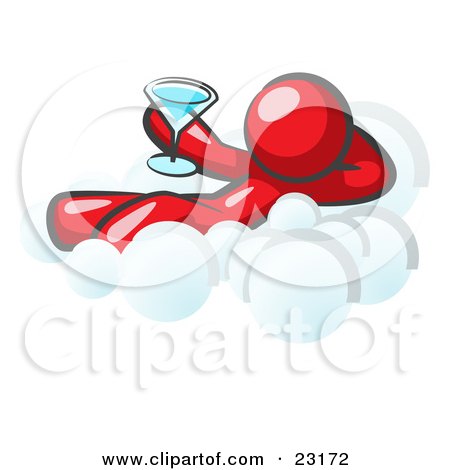 Clipart Illustration of a Relaxed Red Man Drinking A Martini And Kicking Back On Cloud Nine by Leo Blanchette