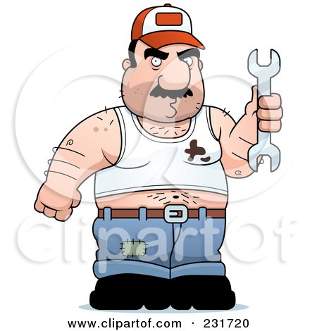 Royalty-Free (RF) Clipart Illustration of a Gross Mechanic Holding A Wrench by Cory Thoman