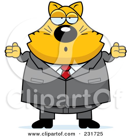 Royalty-Free (RF) Clipart Illustration of a Careless Orange Cat Shrugging In A Suit by Cory Thoman