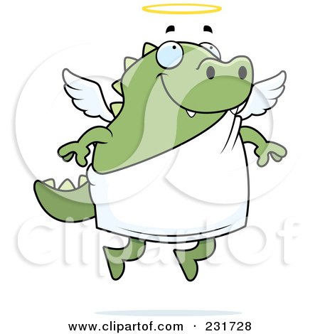 Royalty-Free (RF) Clipart Illustration of a Chubby Green Lizard Angel by Cory Thoman
