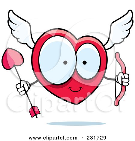 Royalty-Free (RF) Clipart Illustration of a Large Eyed Heart Cupid Holding A Bow And Arrow by Cory Thoman