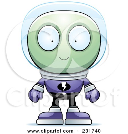 Royalty-Free (RF) Clipart Illustration of a Green Alien In A Purple Space Suit by Cory Thoman