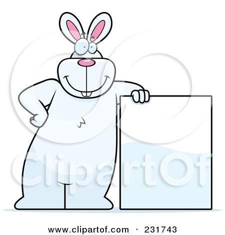 Royalty-Free (RF) Clipart Illustration of a Big White Rabbit Leaning On A Blank Sign Board by Cory Thoman