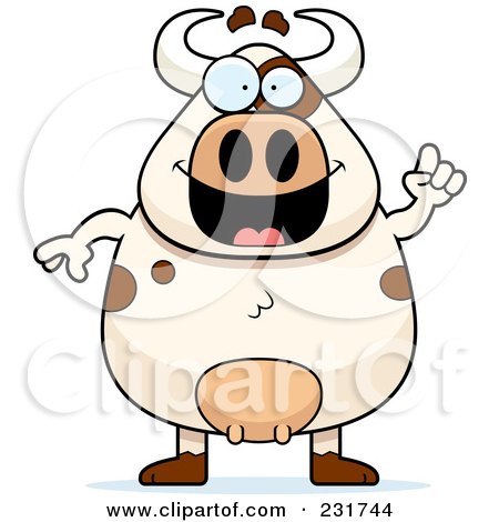 Royalty-Free (RF) Clipart Illustration of a Spotted Chubby Bull With An Idea by Cory Thoman