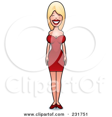 Royalty-Free (RF) Clipart Illustration of a Busty Blond Woman Standing In A Red Dress by Cory Thoman