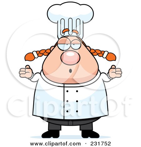 Royalty-Free (RF) Clipart Illustration of a Careless Female Chef Shrugging by Cory Thoman