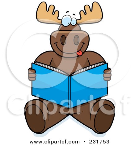 Royalty-Free (RF) Clipart Illustration of a Big Moose Sitting And Reading by Cory Thoman