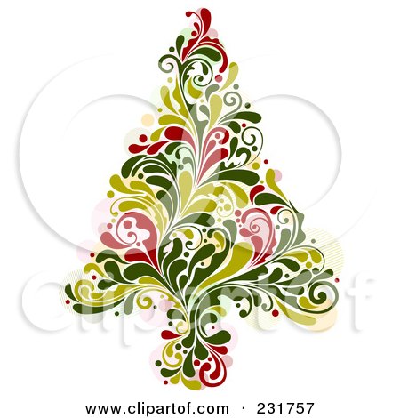 Royalty-Free (RF) Clipart Illustration of a Red And Green Flourish Christmas Tree by BNP Design Studio