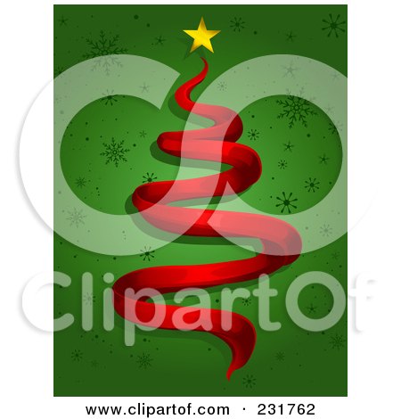 Royalty-Free (RF) Clipart Illustration of a Red Spiral Ribbon Christmas Tree On Green by BNP Design Studio