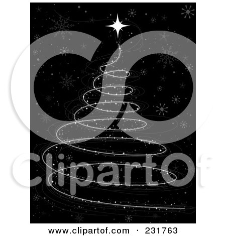 Royalty-Free (RF) Clipart Illustration of a White Starry Spiral Christmas Tree In The Night Sky by BNP Design Studio