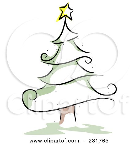 Royalty-Free (RF) Clipart Illustration of a Sketched Christmas Tree With Green Accents by BNP Design Studio