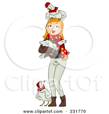 Royalty-Free (RF) Clipart Illustration of a Christmas Woman With Three French Hens by BNP Design Studio