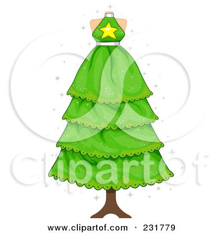 Royalty-Free (RF) Clipart Illustration of a Dress On A Mannequin Christmas Tree by BNP Design Studio