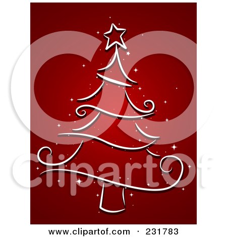 Royalty-Free (RF) Clipart Illustration of a White Christmas Tree Sketch On Red by BNP Design Studio