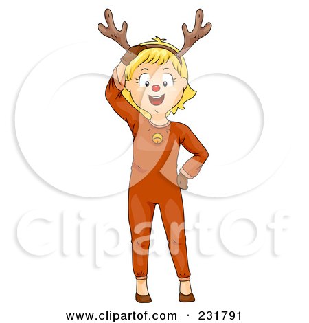 Royalty-Free (RF) Clipart Illustration of a Christmas Girl In A Reindeer Costume by BNP Design Studio