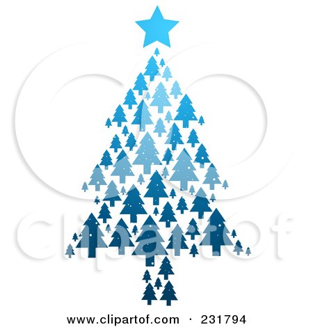 Royalty-Free (RF) Clipart Illustration of a Blue Christmas Tree Formed Of Blue Evergreens by BNP Design Studio