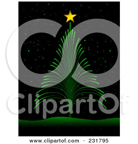 Royalty-Free (RF) Clipart Illustration of a Green Firework Christmas Tree On Black by BNP Design Studio