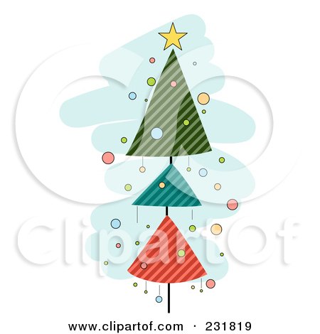 Royalty-Free (RF) Clipart Illustration of a Retro Christmas Tree Over Blue by BNP Design Studio