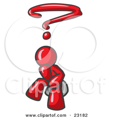 Clipart Illustration of a Confused Red Business Man With a Questionmark Over His Head by Leo Blanchette