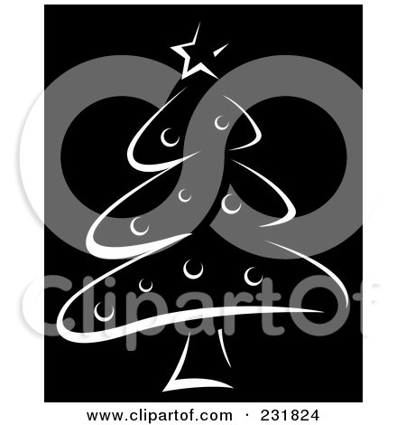 Royalty-Free (RF) Clipart Illustration of a White Sketch Christmas Tree On Black by BNP Design Studio