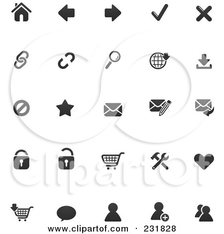 Royalty-Free (RF) Clipart Illustration of a Digital Collage Of Web Browser Icons In Black And White by TA Images