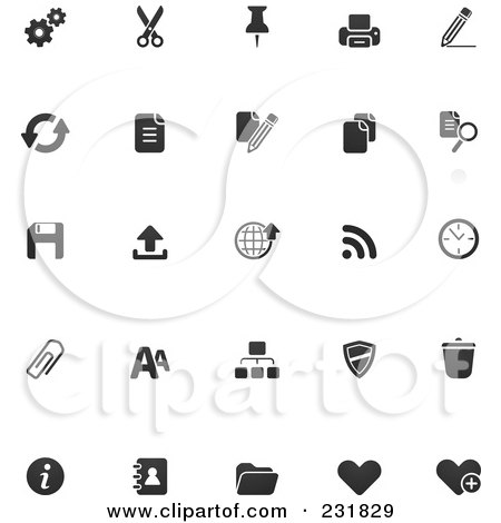 Royalty-Free (RF) Clipart Illustration of a Digital Collage Of Office Icons In Black And White  by TA Images