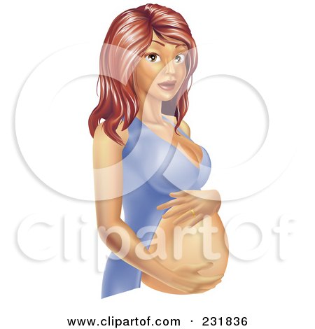 Royalty-Free (RF) Clipart Illustration of a Pregnant Red Haired Woman Holding Her Belly by AtStockIllustration