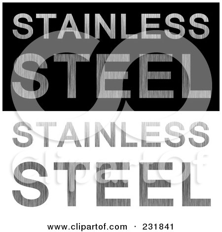Royalty-Free (RF) Clipart Illustration of a Digital Collage Of STAINLESS STEEL Text Over Black And White Backgrounds by Arena Creative