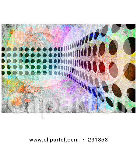 Royalty-Free (RF) Clipart Illustration of a Background Of Dots Over Colorful Grunge by Arena Creative