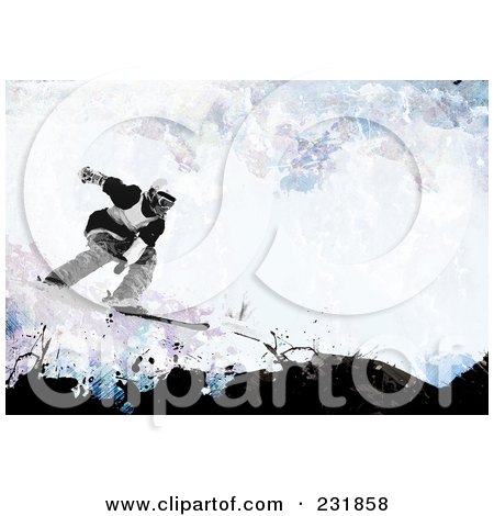 Royalty-Free (RF) Clipart Illustration of a Grungy Skier Background With Copyspace by Arena Creative