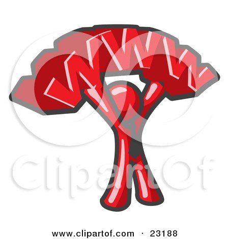 Clipart Illustration of a Proud Red Business Man Holding WWW Over His Head  by Leo Blanchette