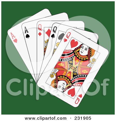 Royalty-Free (RF) Clipart Illustration of Full Queens And Aces On Green by Frisko