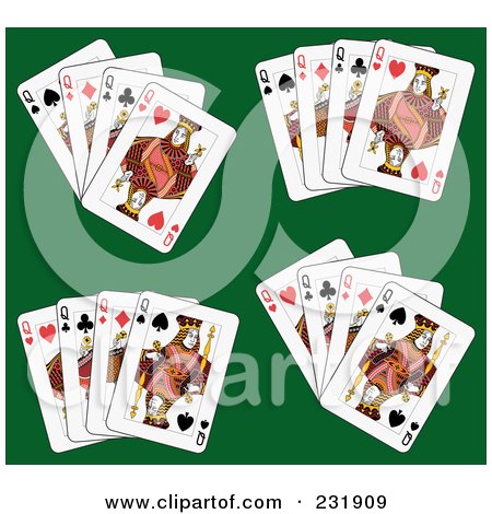 Royalty-Free (RF) Clipart Illustration of Queen Playing Cards On Green - 3 by Frisko