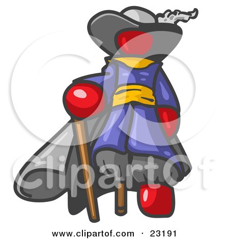 Clipart Illustration of a Red Male Pirate With a Cane and a Peg Leg by Leo Blanchette