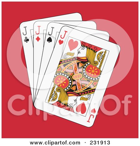Royalty-Free (RF) Clipart Illustration of Four Jacks On Red by Frisko