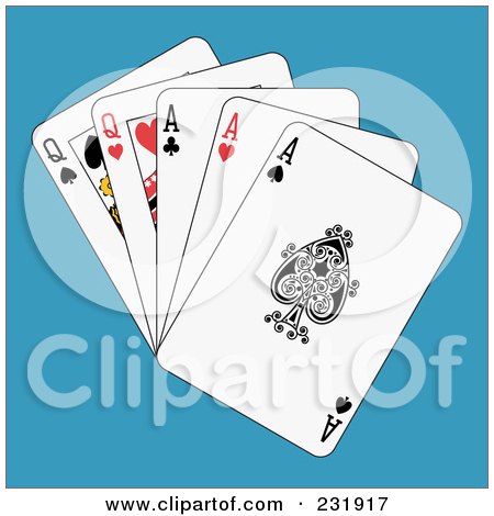 Royalty-Free (RF) Clipart Illustration of Full Aces And Queens On Blue by Frisko
