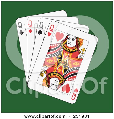 Royalty-Free (RF) Clipart Illustration of Four Queens On Green by Frisko